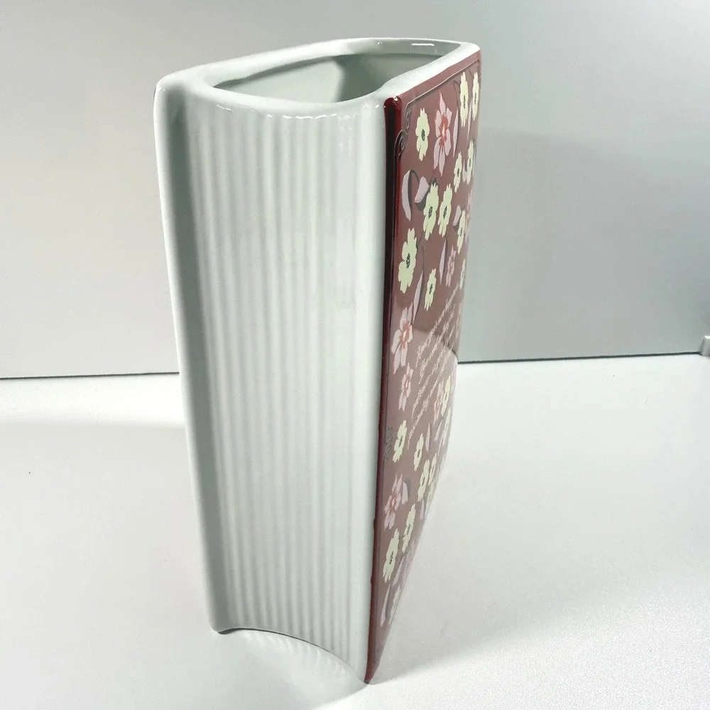 Steel Mill & Co Sense & Sensibility Ceramic Book Vase Burgundy Floral Austen 8in